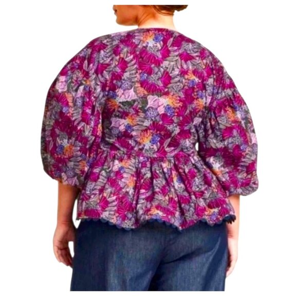 Kika Vargas Scallop Edge Cotton Wrap Blouse Medium - Picture 2 of 10